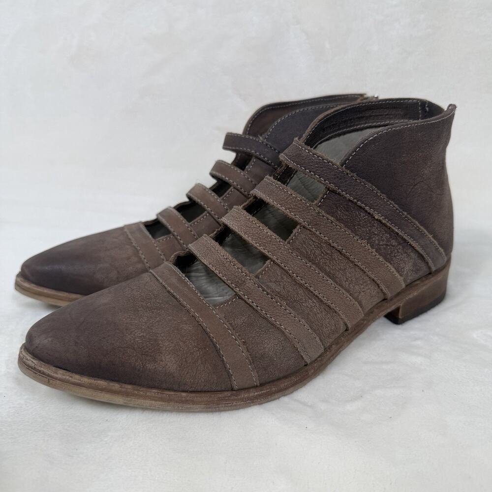 Free People Emma Strappy Leather Ankle Boots Brown Leather Pointed Toe EU 38
